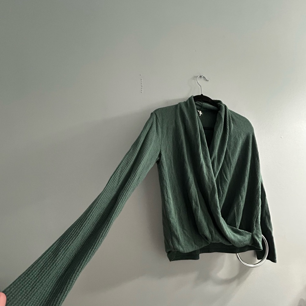 Anthropologie Daily Practice Cross-Front Top Thermal Rib Knit Green - Picture 2 of 4